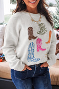 “Nice Boots” Embroidered Pullover Sweater