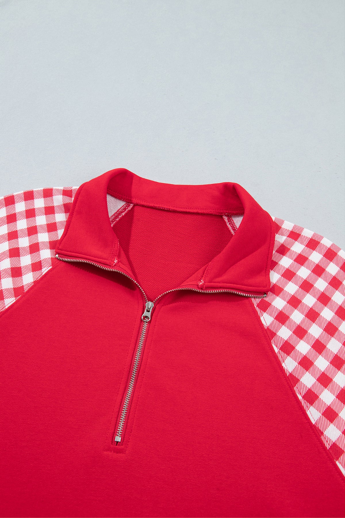 Patchwork Plaid Pocket Quarter Zip Pullover