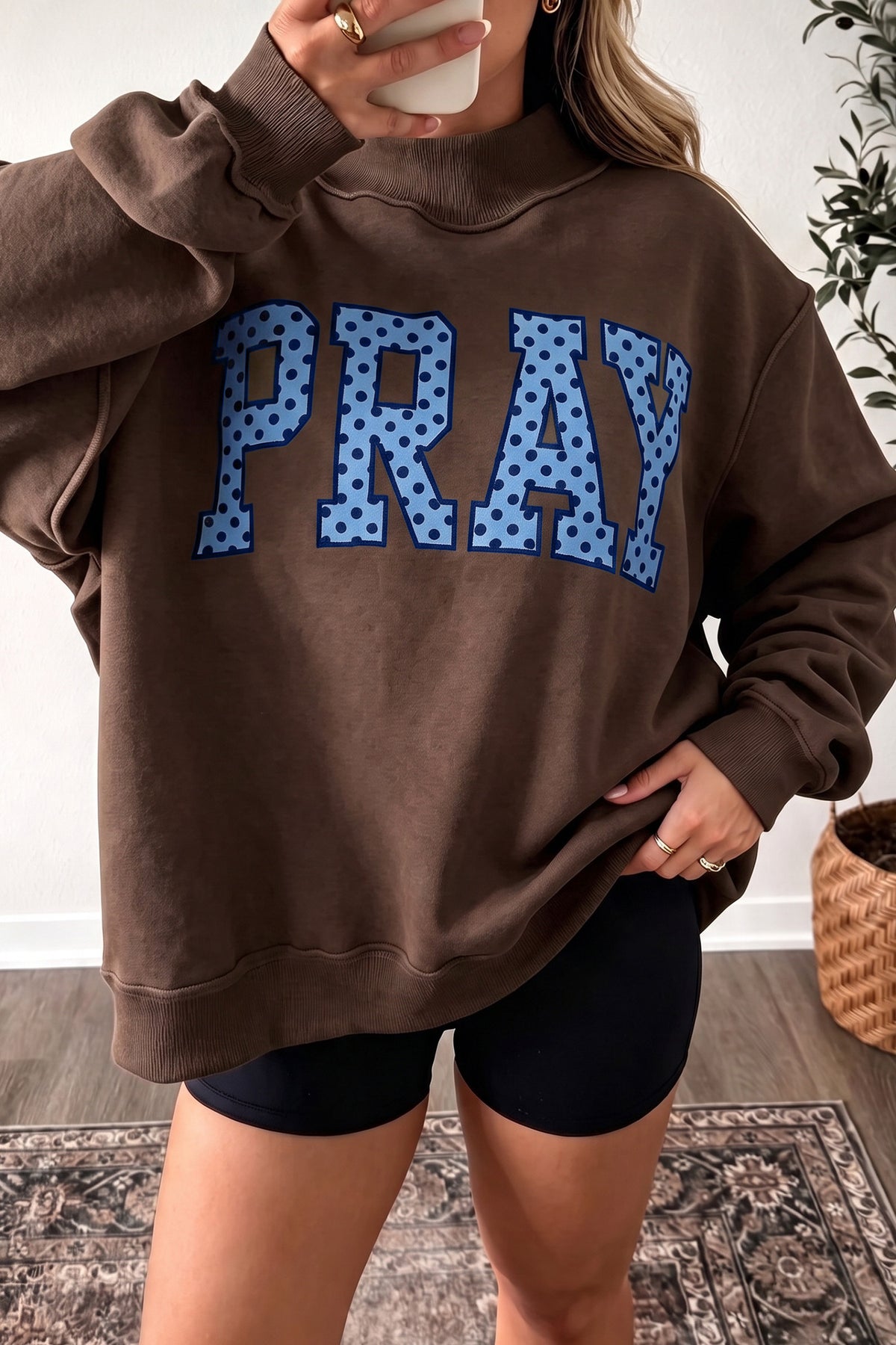 "PRAY in Polka Dot" Embroidered Sweatshirt
