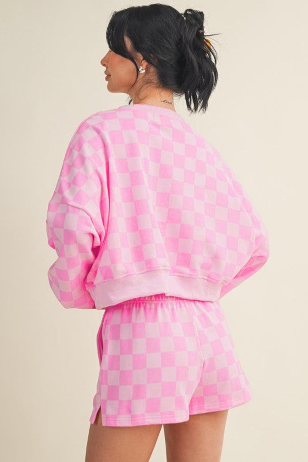 Checkered Crop Top Shorts Two Piece Set