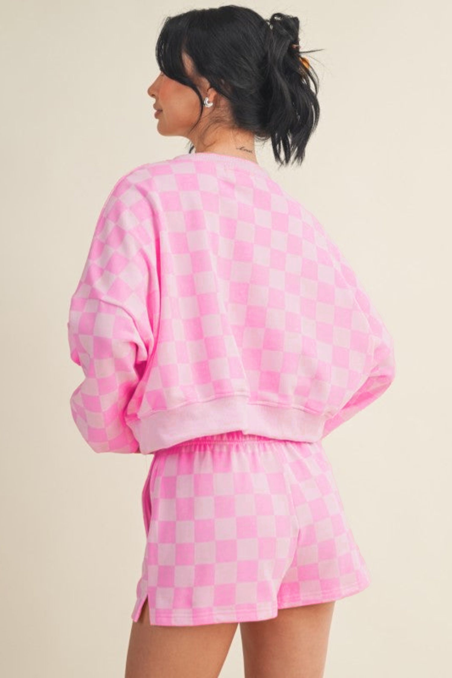 Checkered Crop Top Shorts Two Piece Set