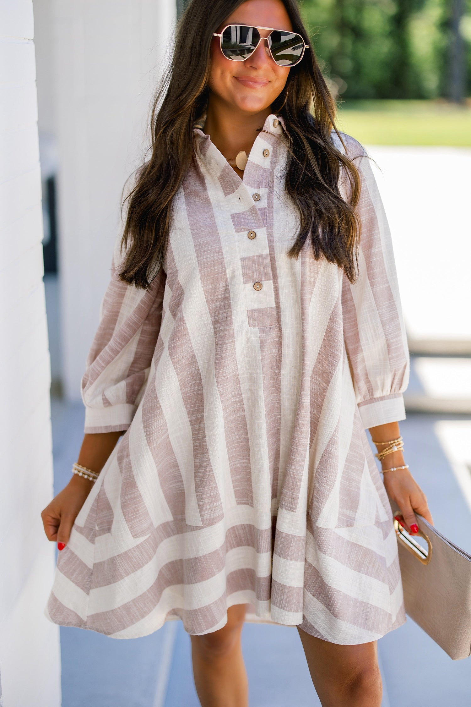 "Kool in Khaki" Striped Short Dress