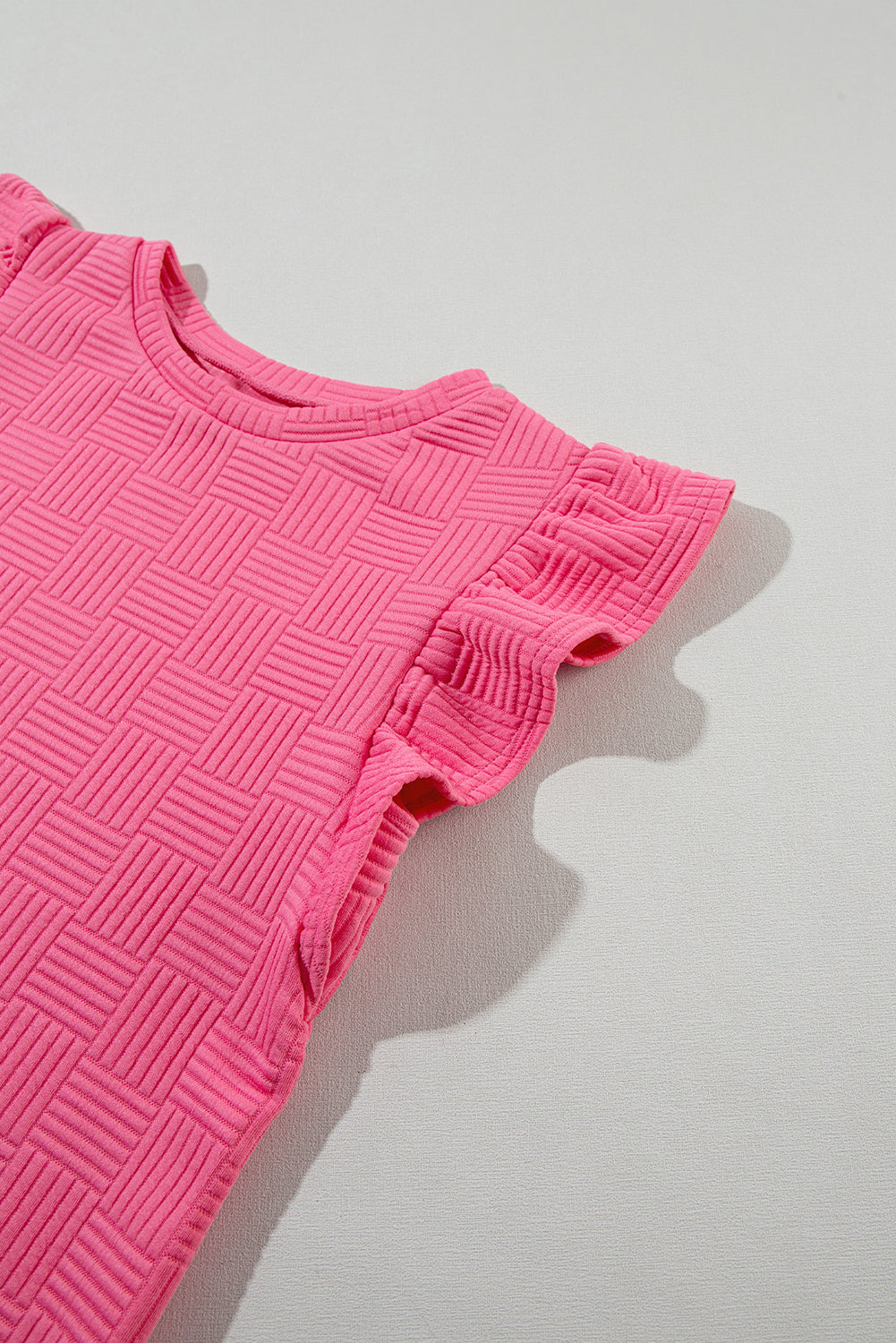 "Pink Bonbon" Textured Ruffled Sleeve Shorts Set