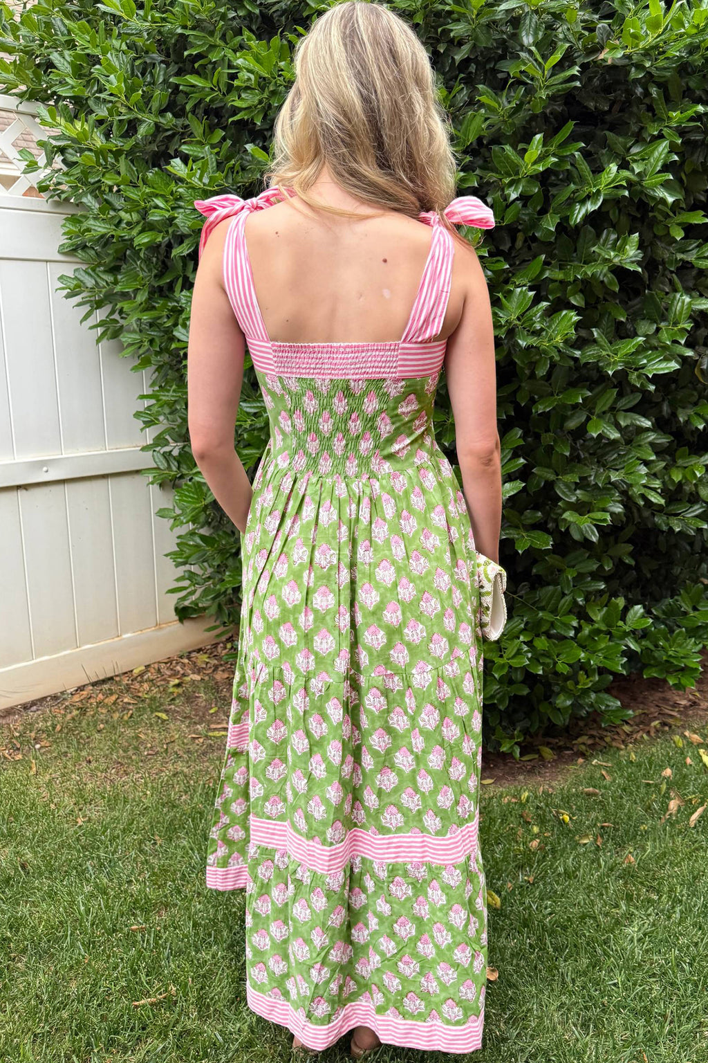 "Garden Party" Green Floral Tie Straps Maxi Dress