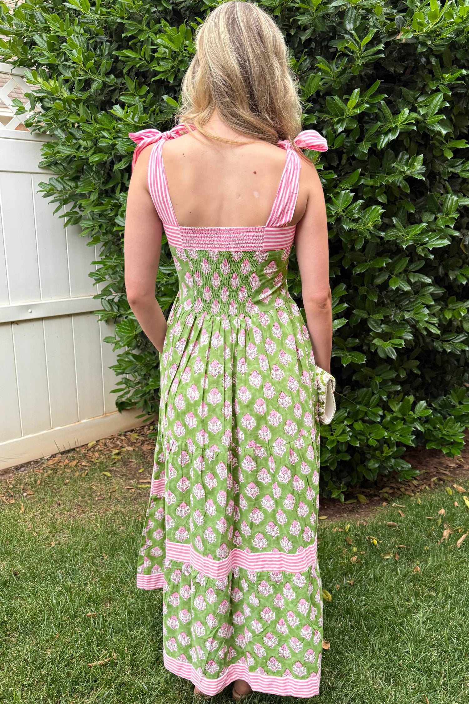 "Garden Party" Green Floral Tie Straps Maxi Dress
