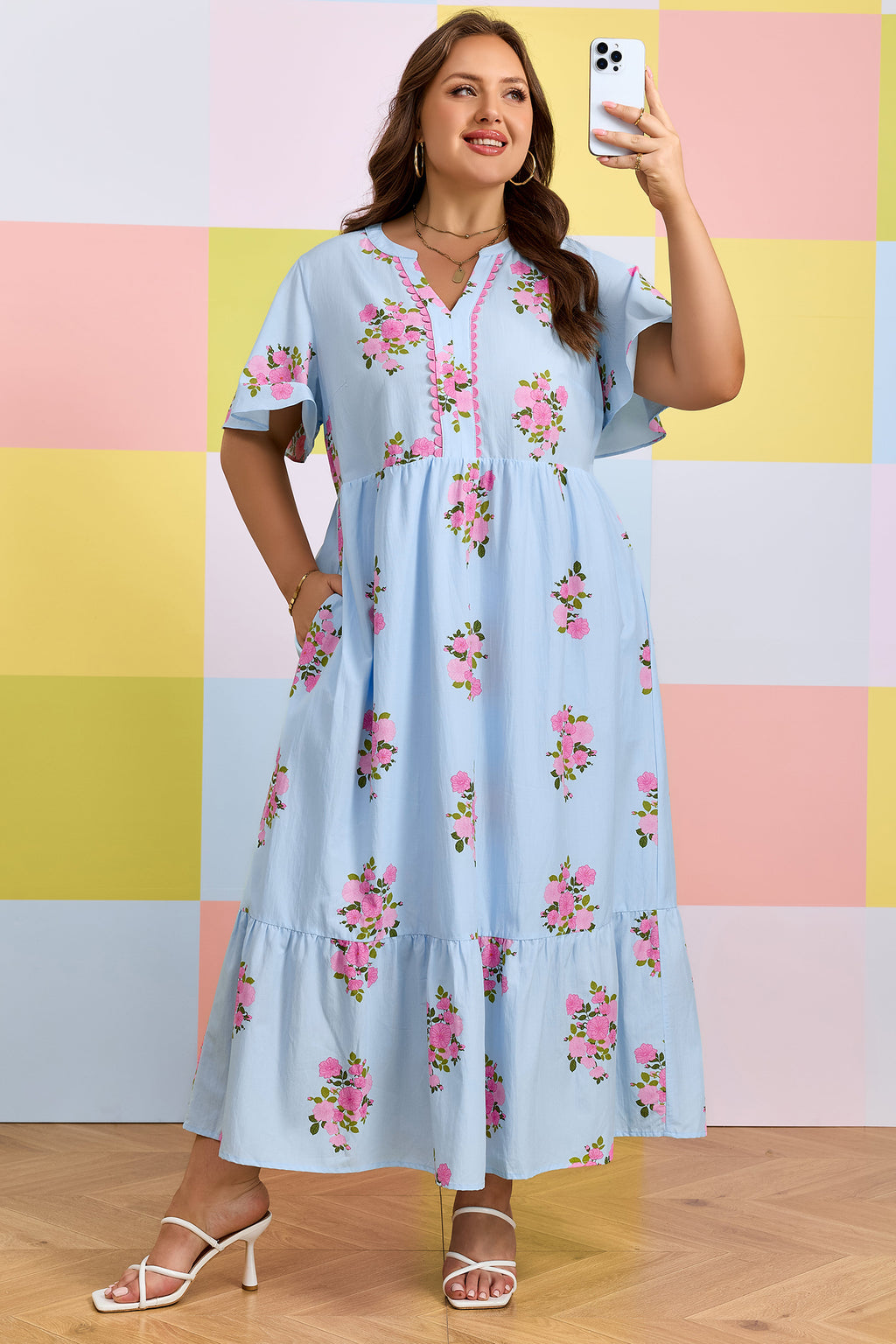 "Beauty In Blue" Plus Size Floral Dress
