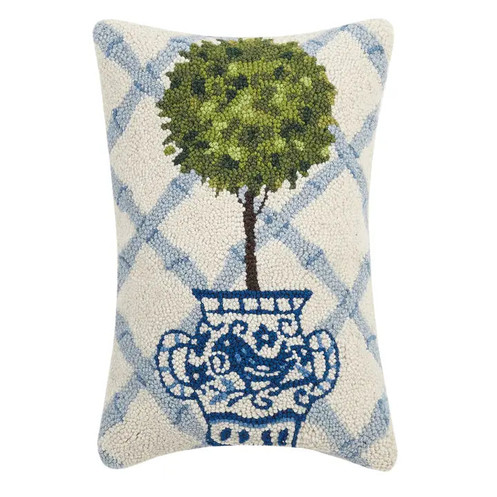 Blue Chinoiserie Ball Topiary Hook Pillow