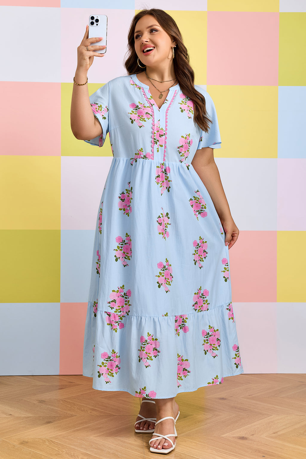 "Beauty In Blue" Plus Size Floral Dress
