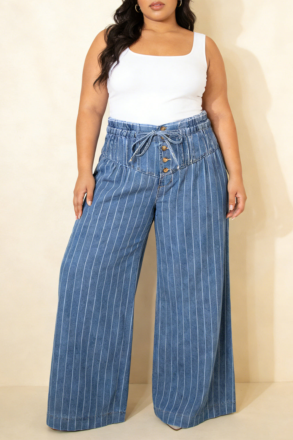 "Sleek In Stripes" Plus Size Wide Leg Jeans