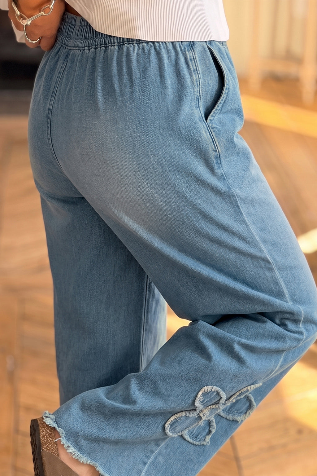 "Flirty in Floral" Patched Wide Leg Jeans
