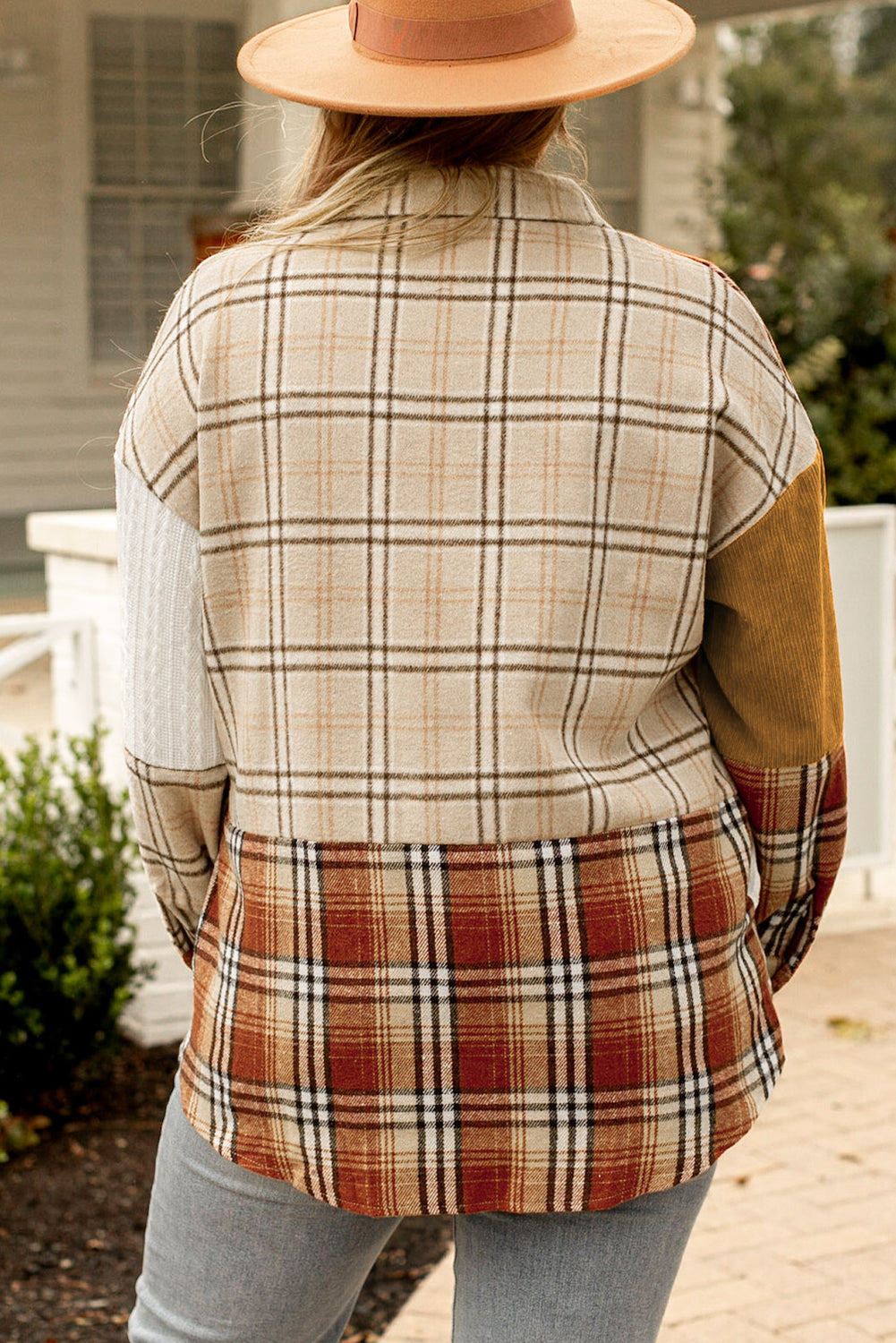 "Golden Apricot Plaid" Plus Size Shacket
