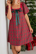 Red Plaid Lace Trim Dress