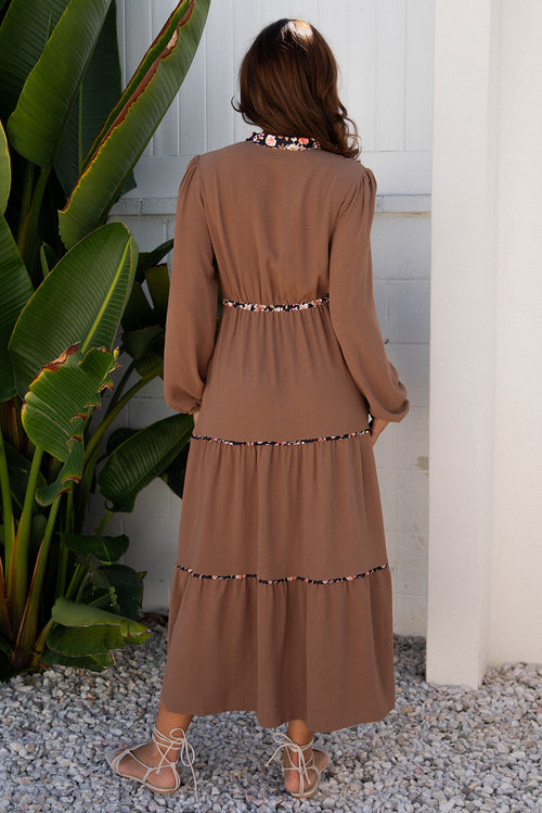 "Cheerful In Chestnut" Long Sleeve Maxi Dress