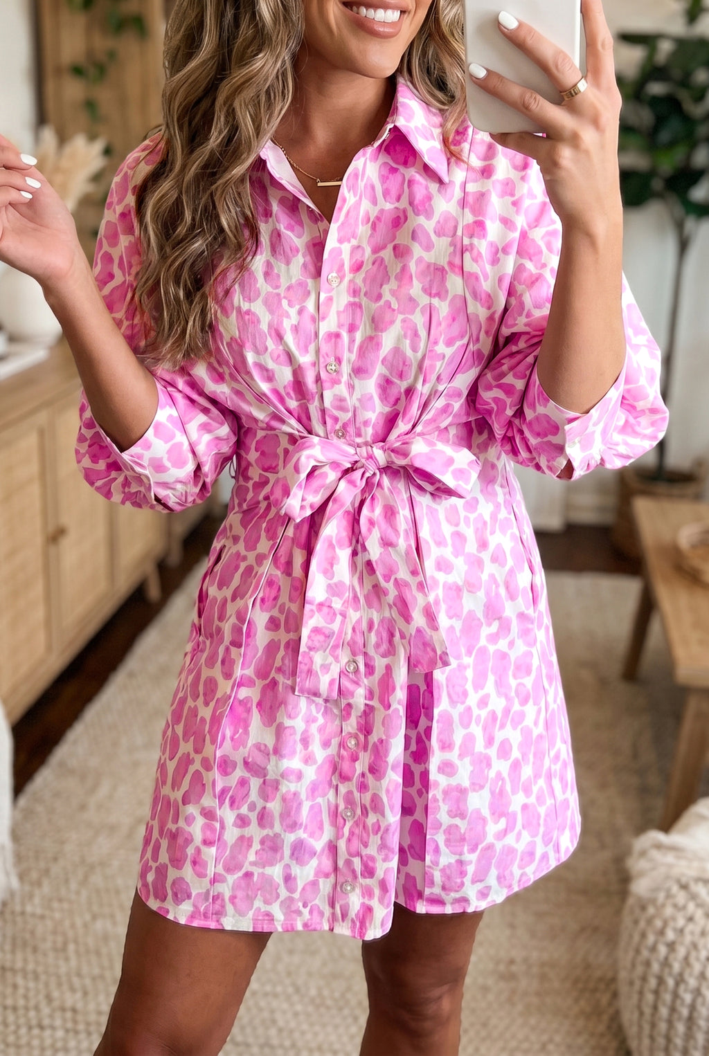 "The Pink Leopard" Shirt Dress