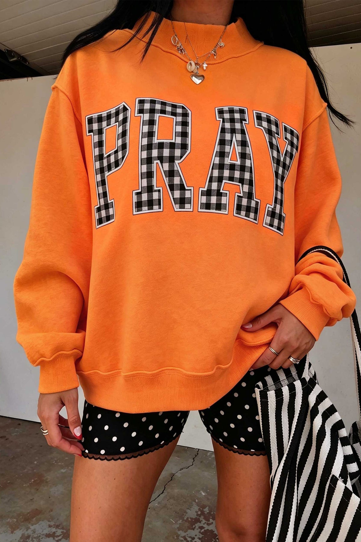 "PRAY in Polka Dot" Embroidered Sweatshirt