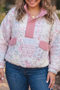 Pink Floral Quilted Plus Size Sweatshirt