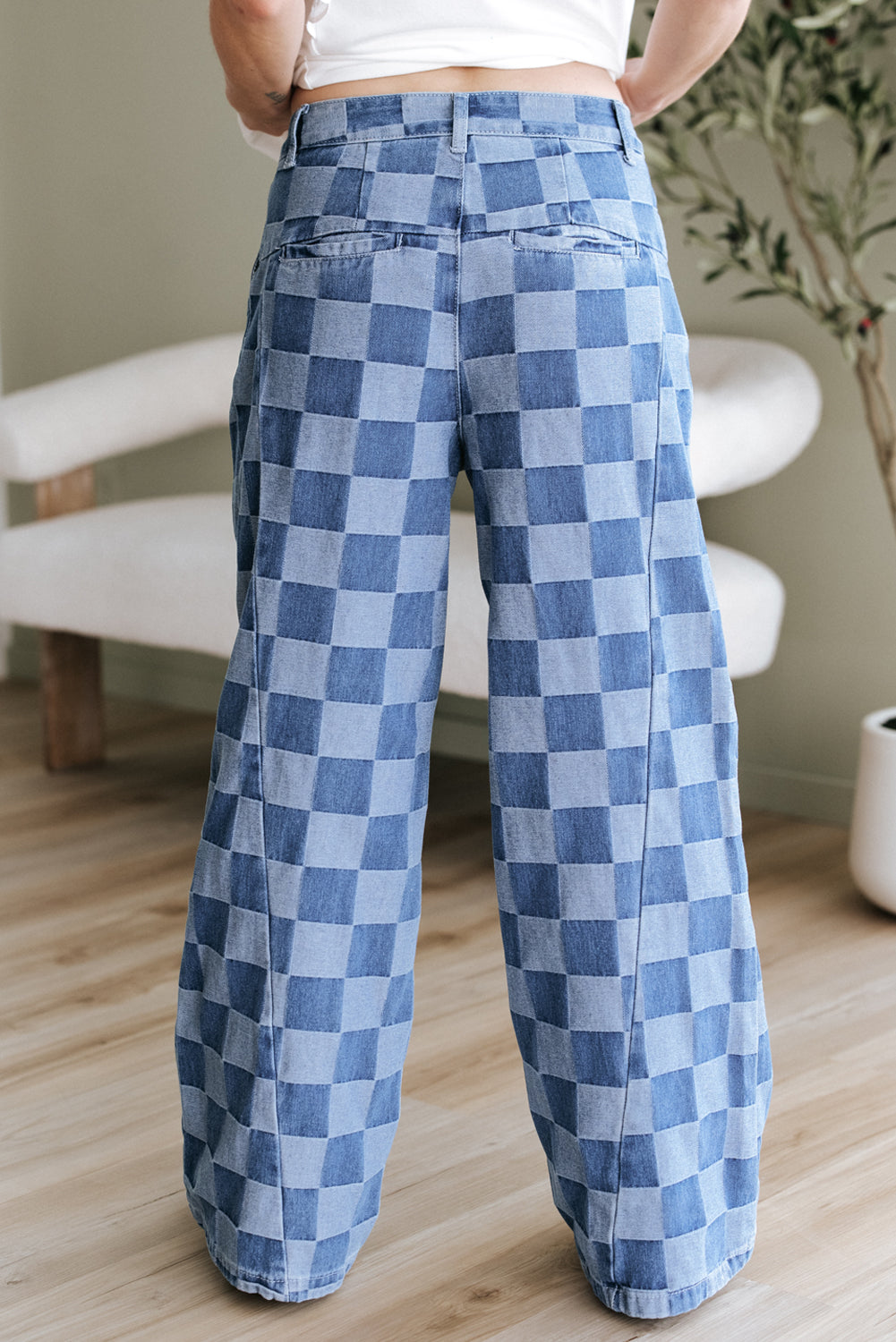 "Cute In Check" Checkered Wide Leg Jeans