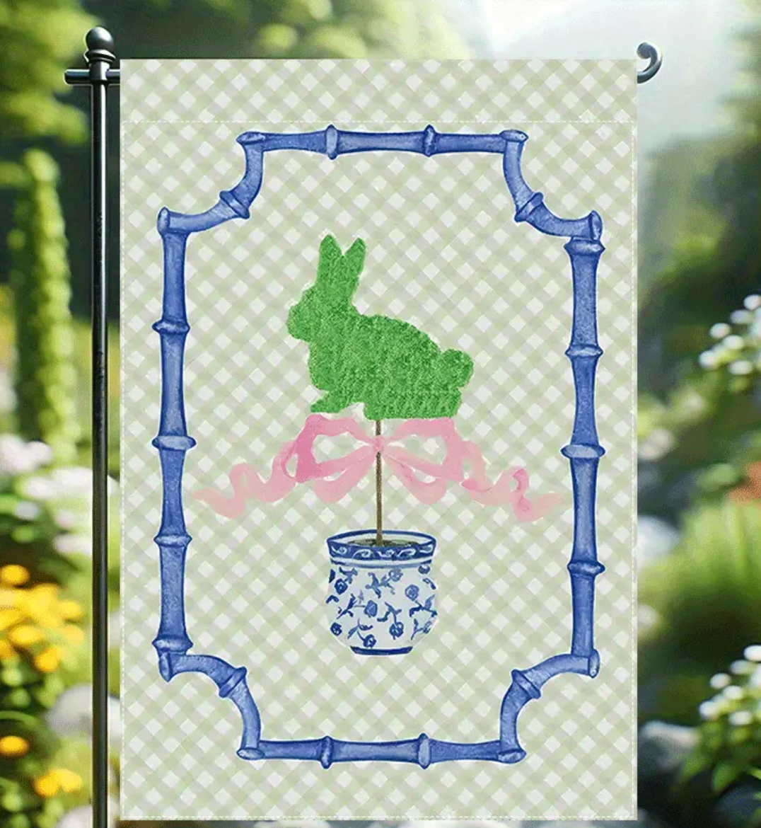 Bunny Topiary Chinoiserie Planter Garden Flag