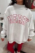" Be MERRY" Embroidered High Neck Tunic Pullover Sweatshirt