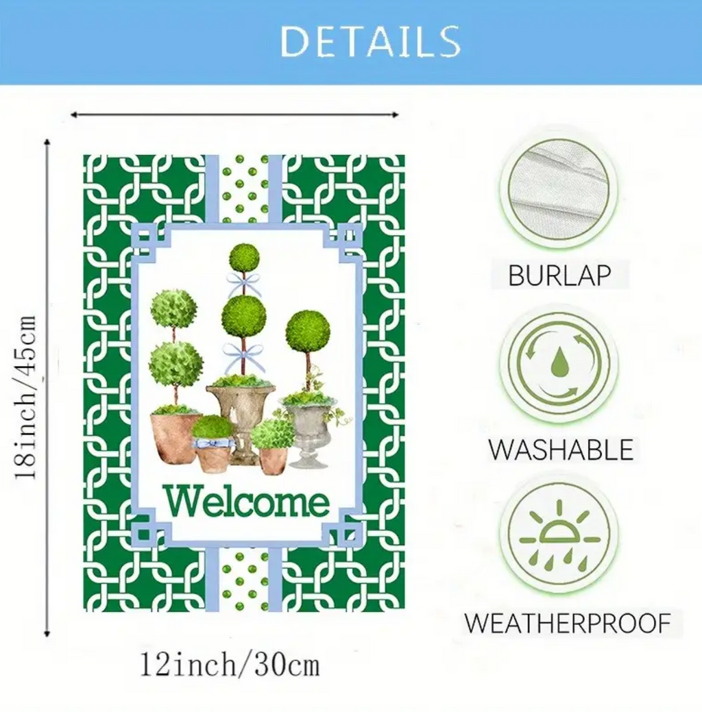 Green Topiary Trellis Chinoiserie Garden Flag
