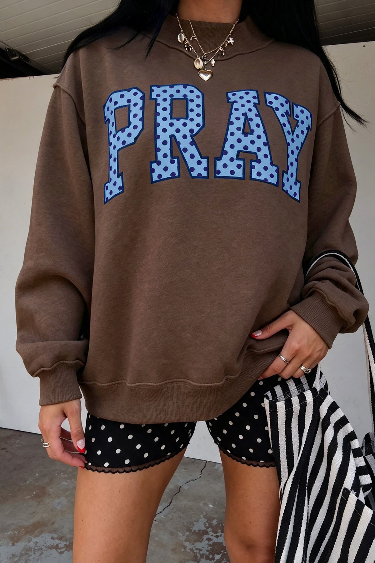 "PRAY in Polka Dot" Embroidered Sweatshirt