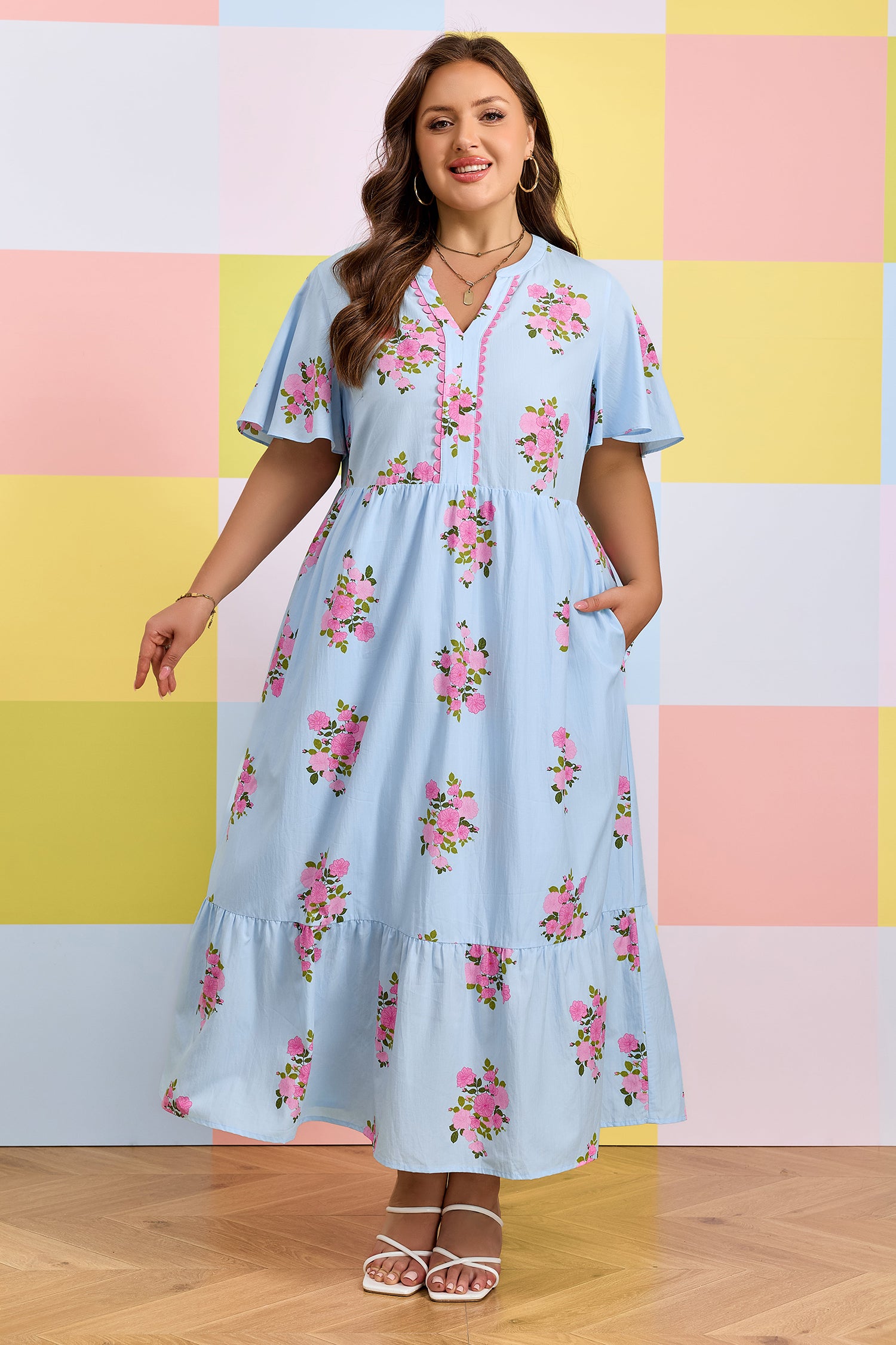 "Beauty In Blue" Plus Size Floral Dress