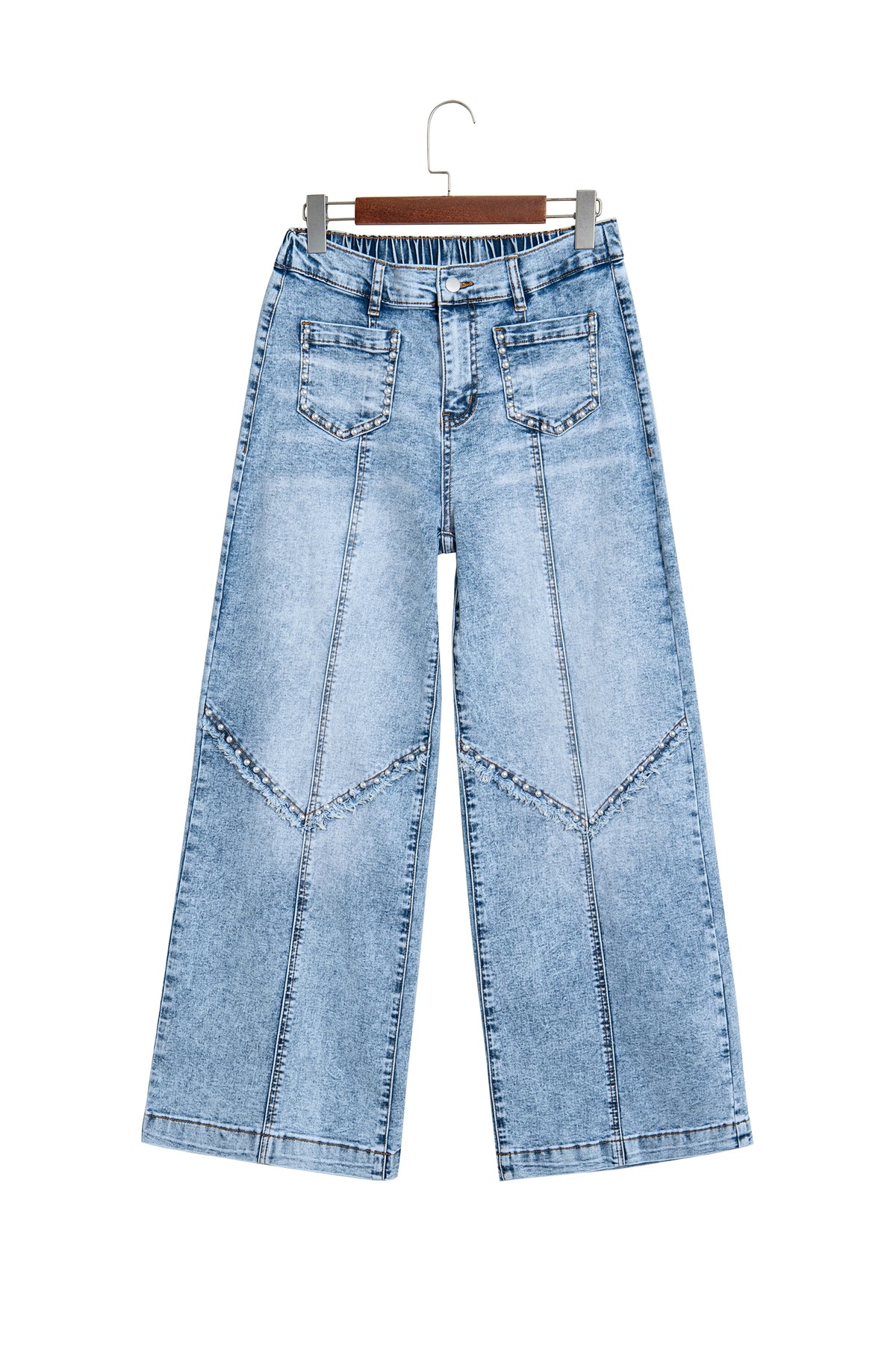 "Frayed & Studded" Wide Leg Jeans