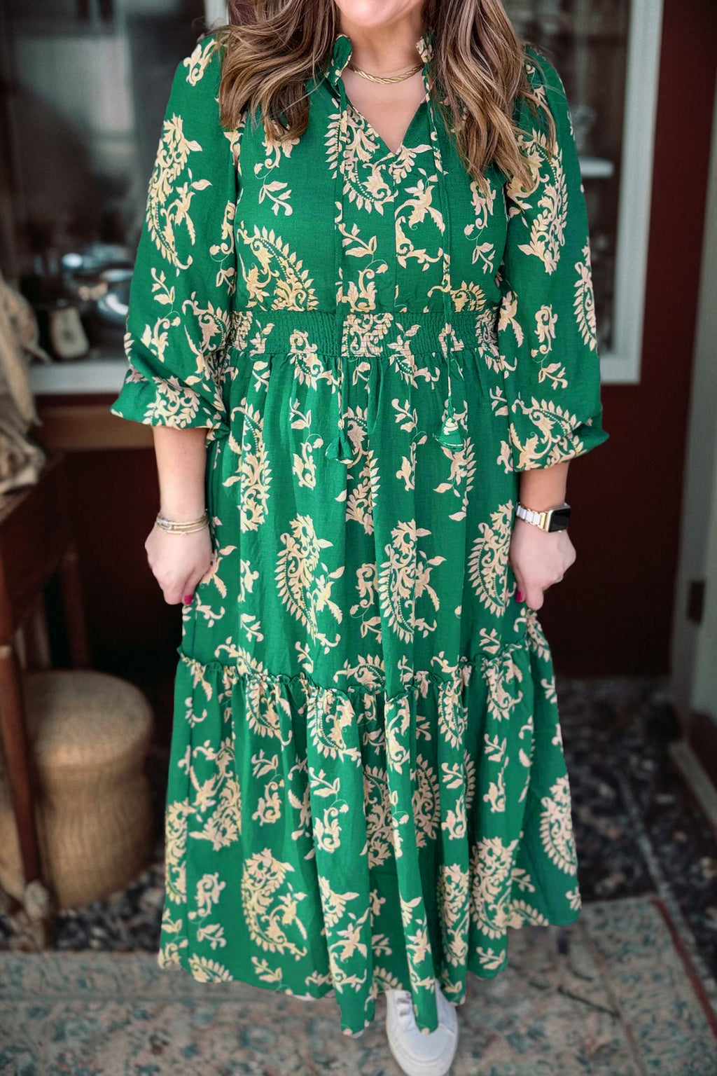 Green Floral Print Plus Size Dress