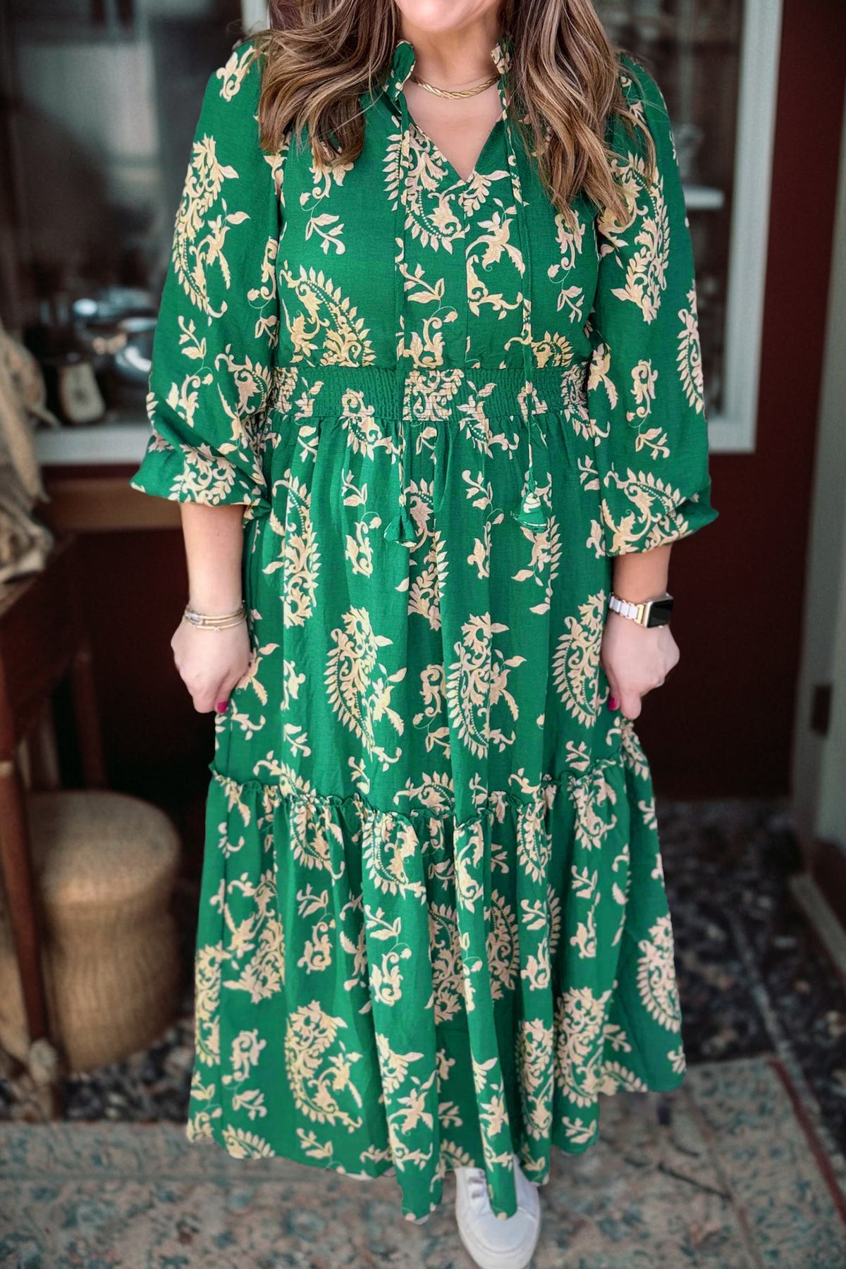 Green Floral Print Plus Size Dress