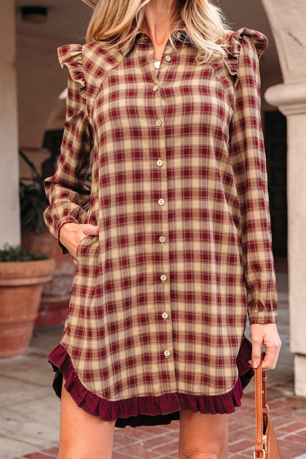 "Plaid and Pretty" Ruffled Shirt Dress