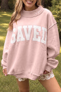 "Saved By Grace" Embroidered Pink Sweatshirt