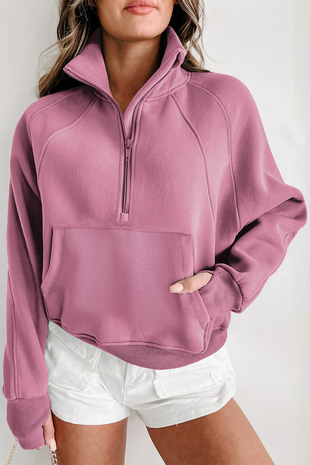 "Sporty" Zip Up Thumbhole Long Sleeve Pullover