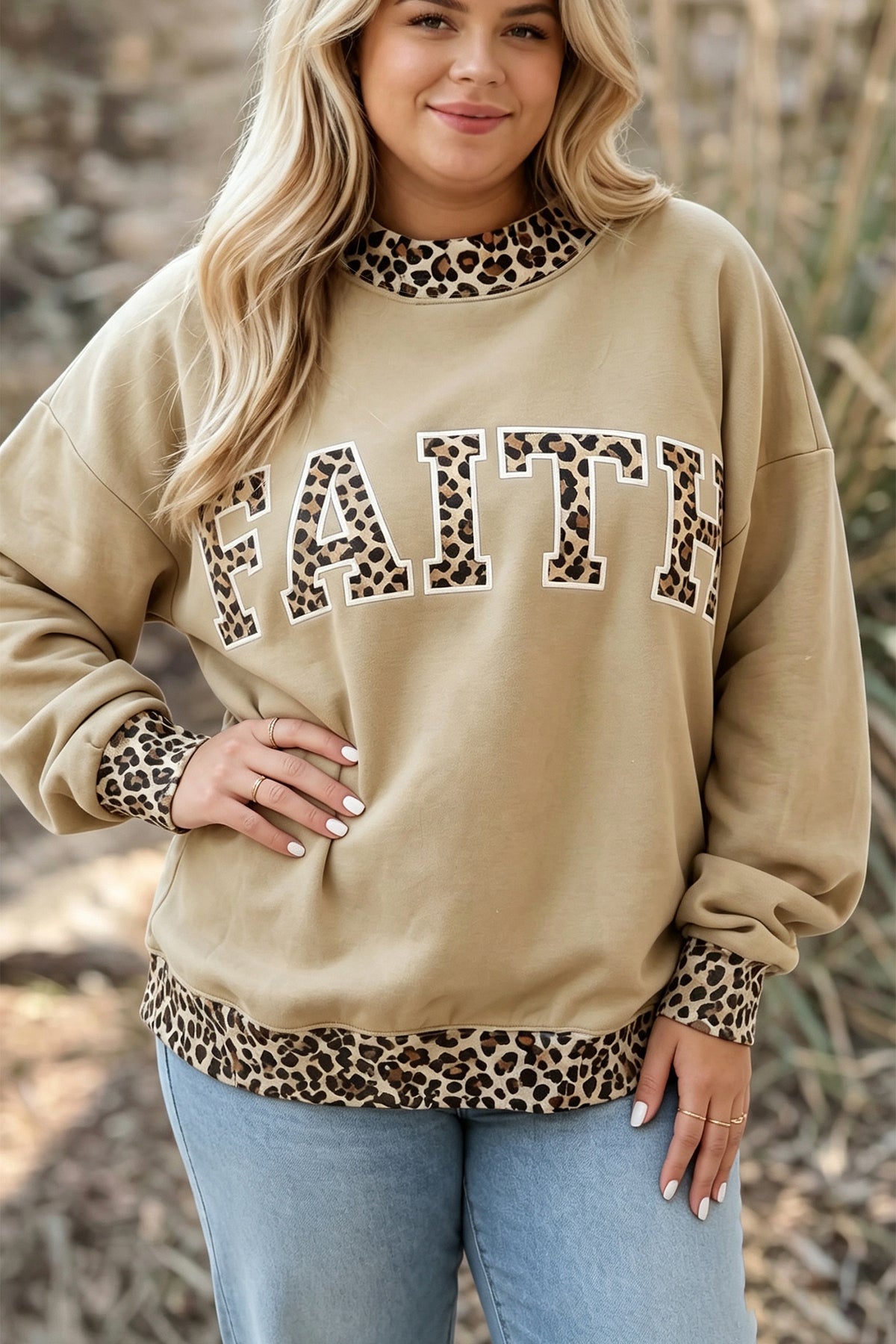 Blessed or Faith Embroidered Plus Size Pullover