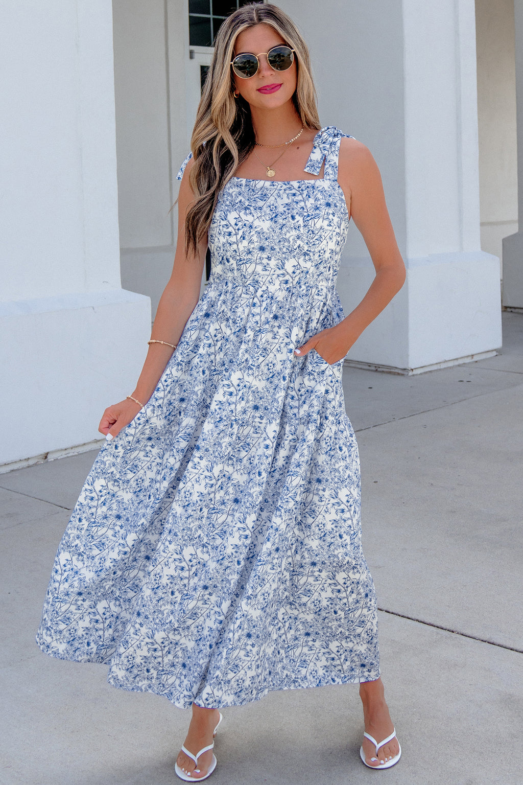 "Touch the Sky" Floral Tie Straps Maxi Dress