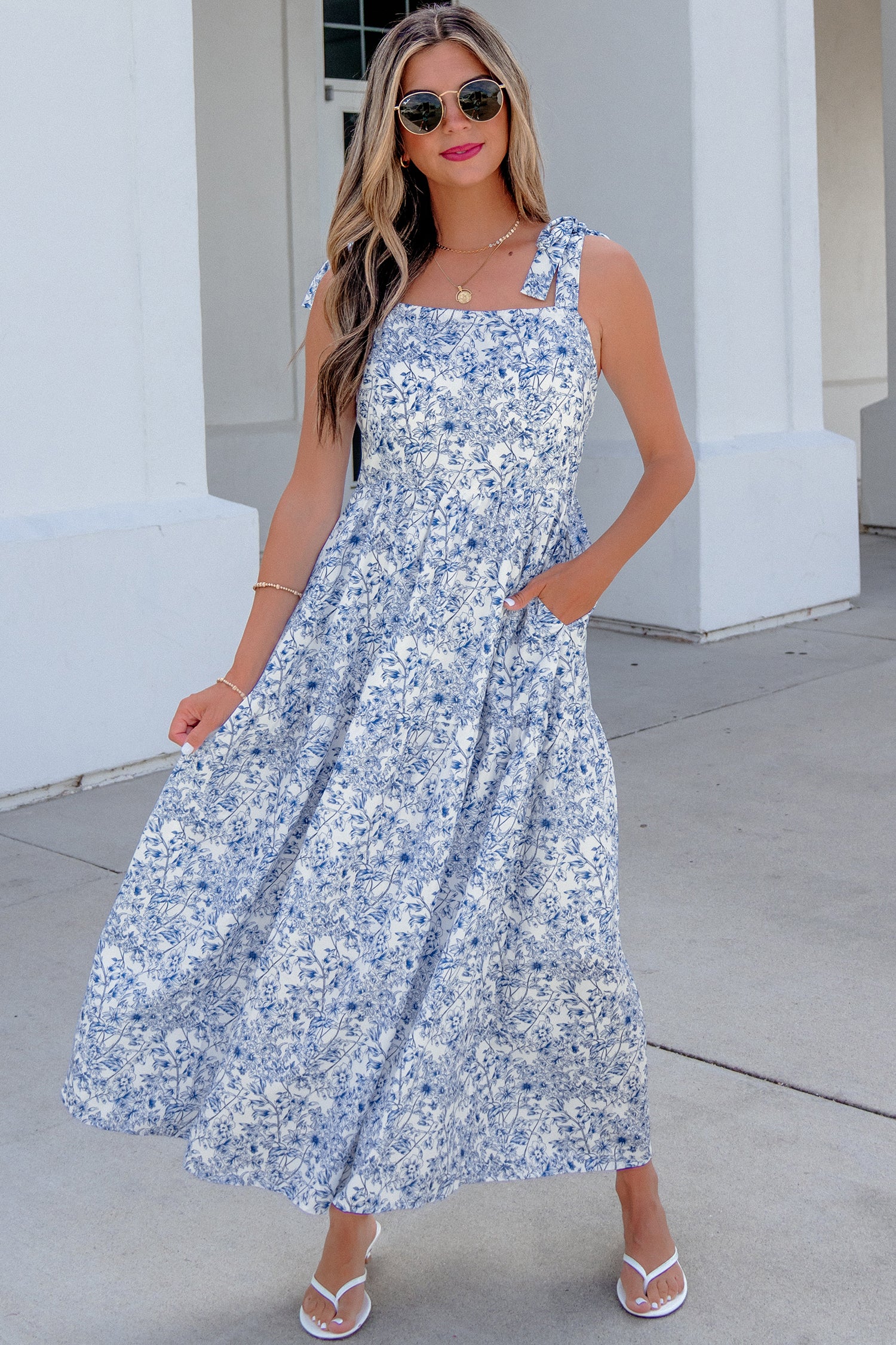 "Touch the Sky" Floral Tie Straps Maxi Dress