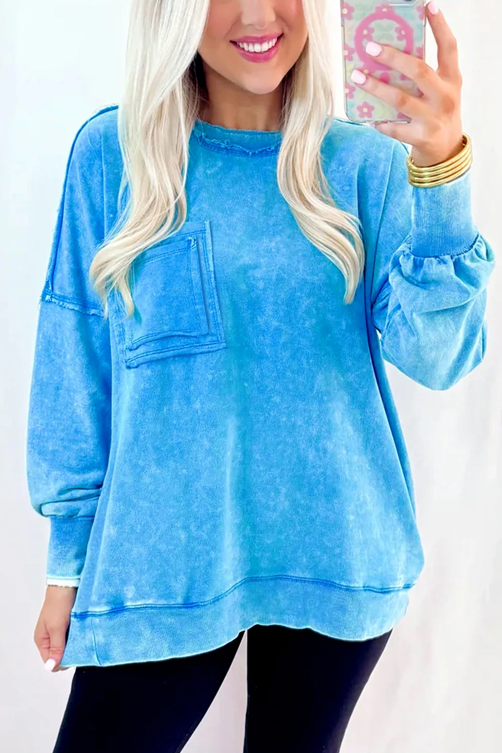 “Sky Blue”  Mineral Wash Pocket Pullover