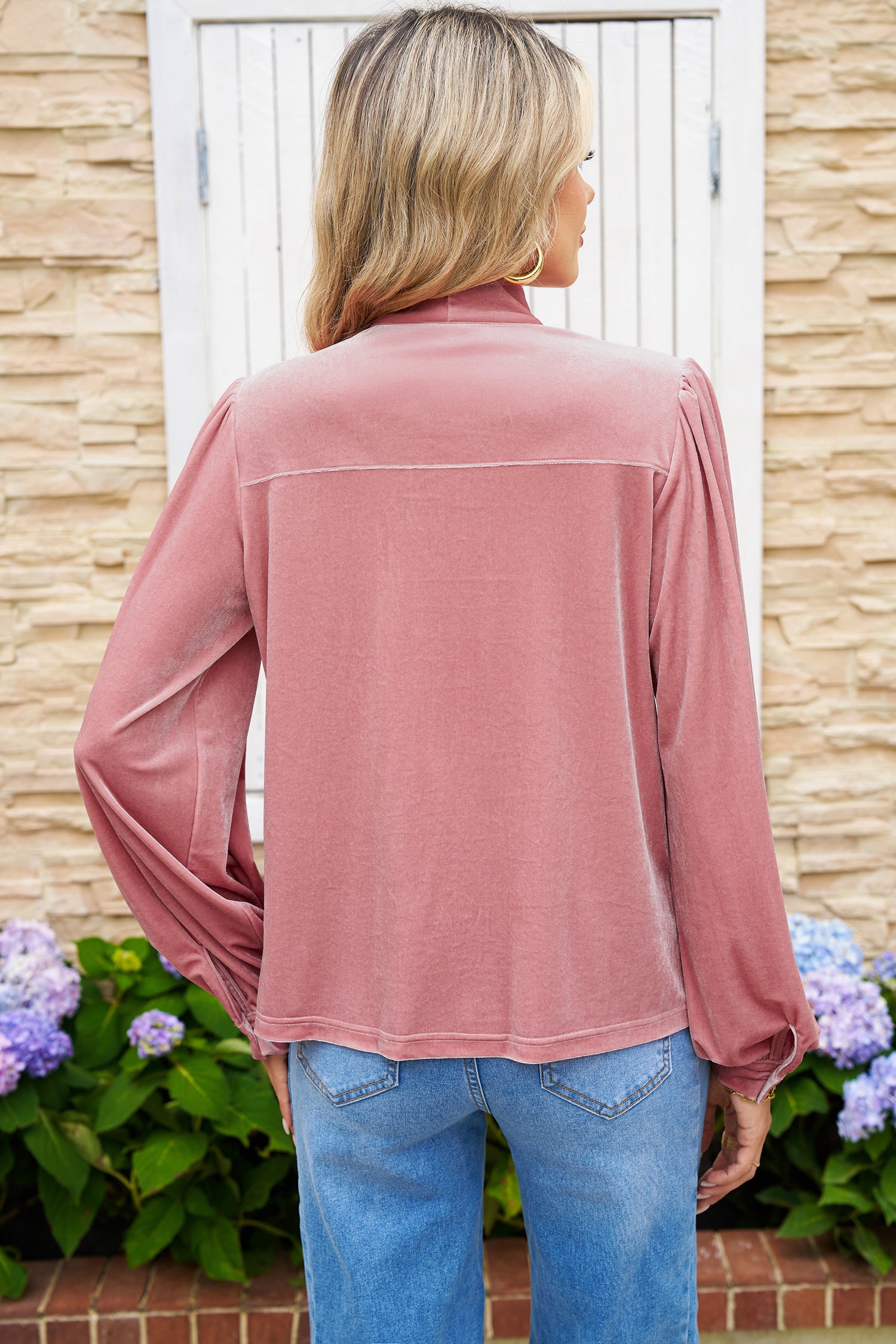 "Flip for Fuchsia" Velvet Long Sleeve Blouse