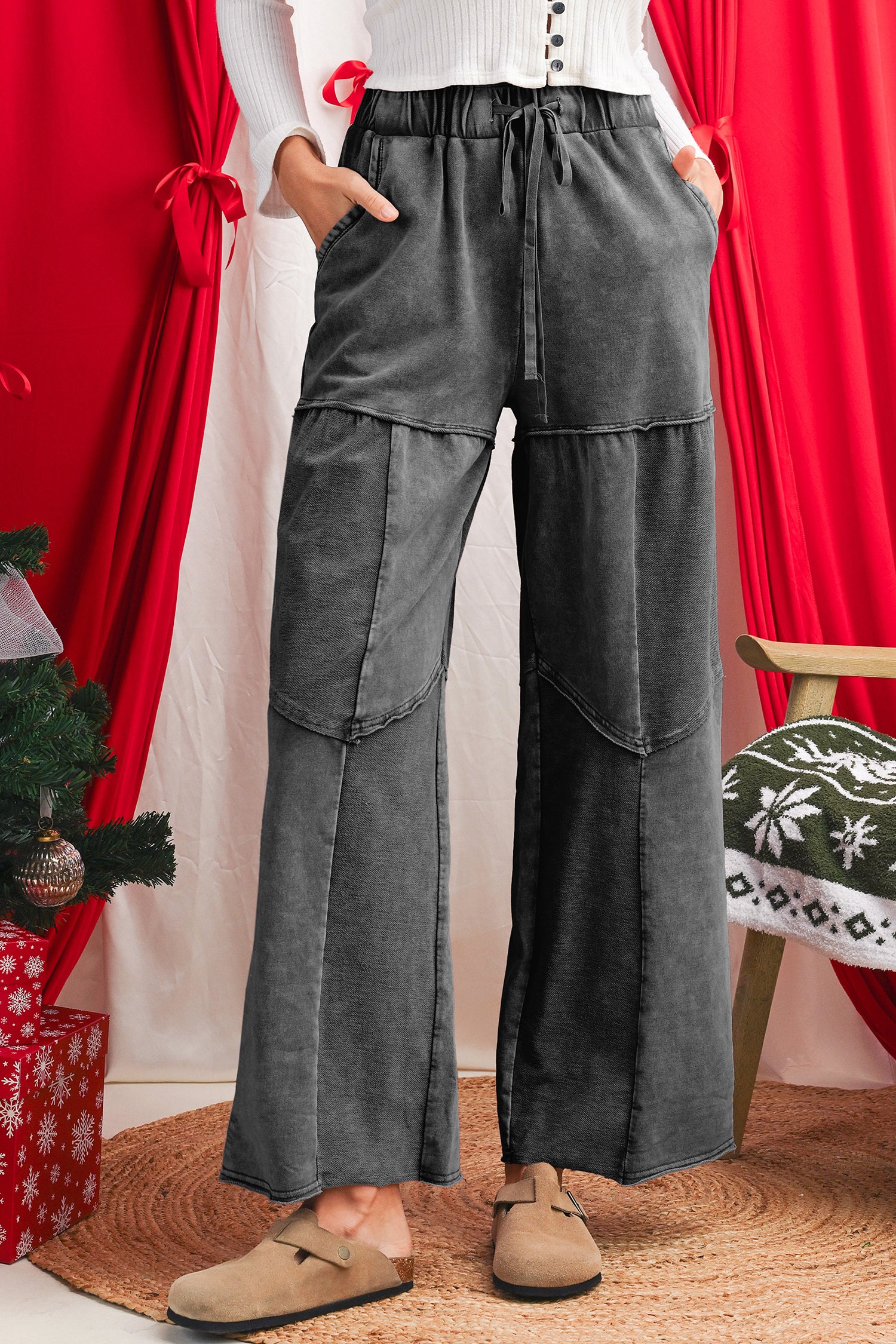 Boho Vineyard Green Mineral Wash Wide Leg Pants