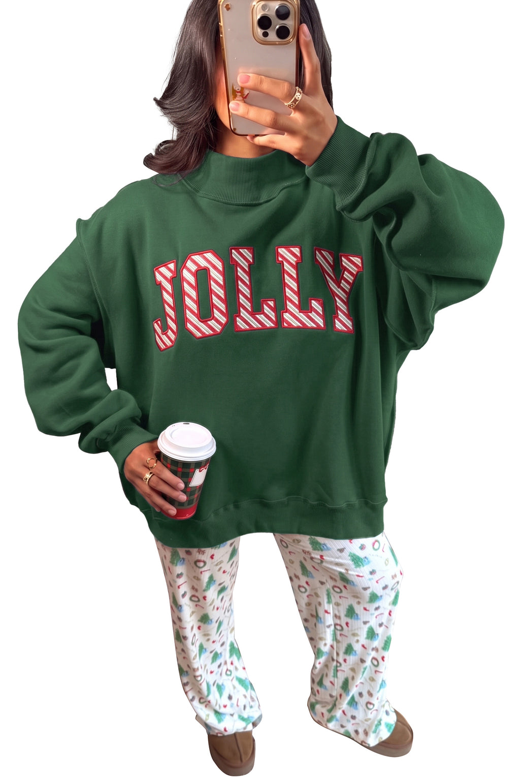 "MERRY or JOLLY" Embroidered Neck  Pullover