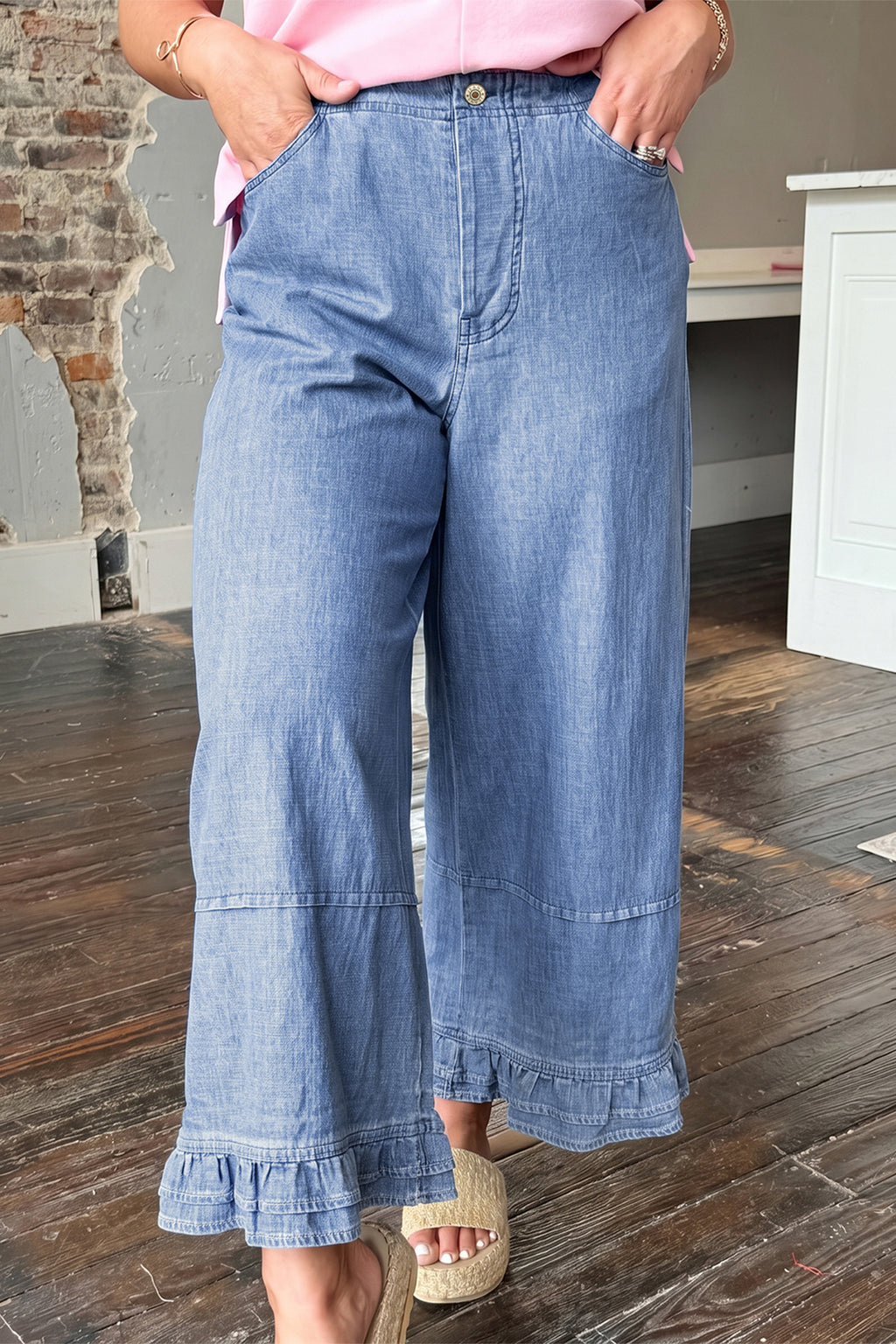 "Ready In Ruffles" Hem Wide Leg Plus Size Jeans