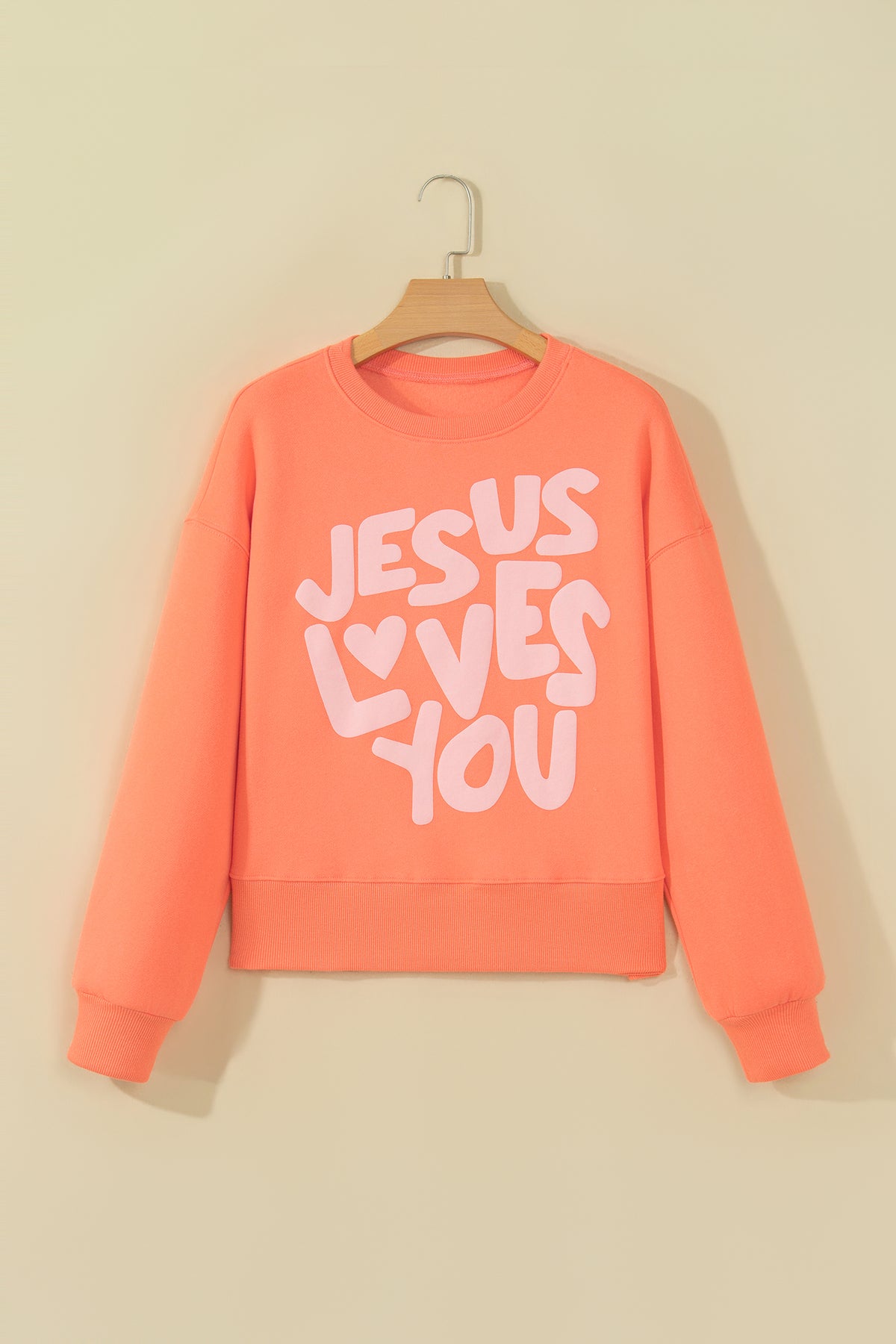 "Orang-You Glad, JESUS LOVES YOU" Puffy Letter Graphic Sweatshirt