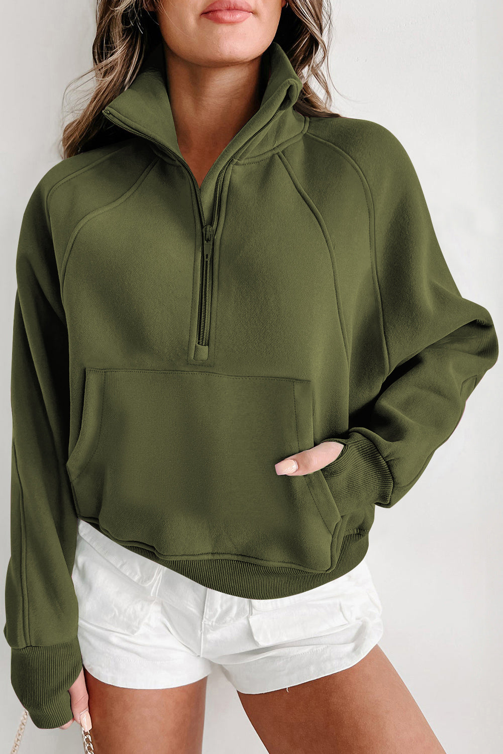 "Sporty" Zip Up Thumbhole Long Sleeve Pullover