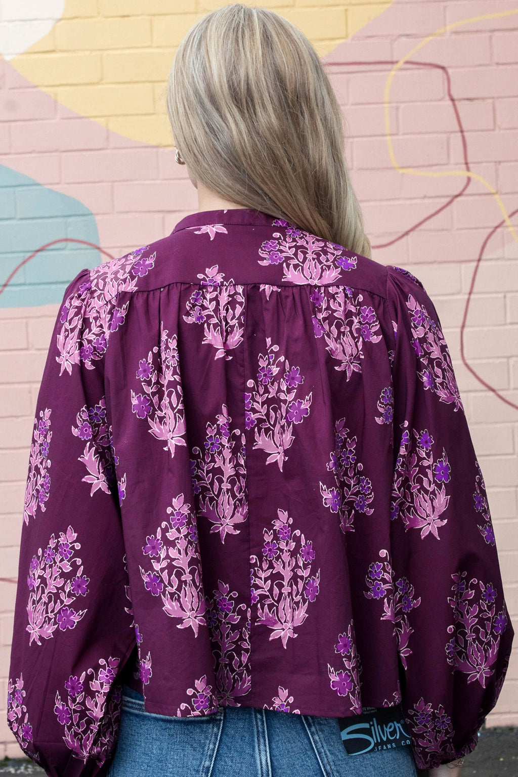 "Playful In Purple" Floral Print Long Puff Sleeve Shirt
