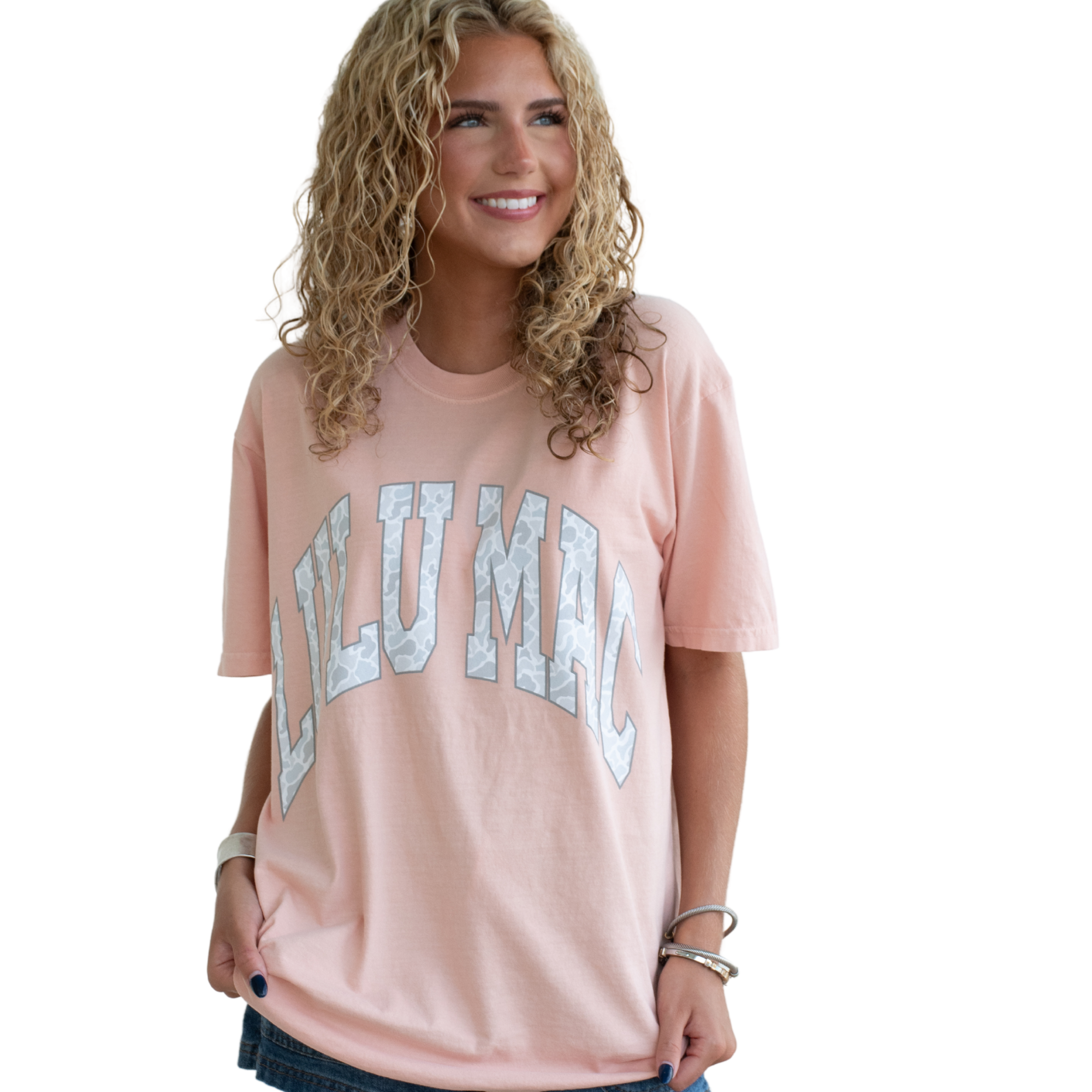 Lulu Mac Tee-Peachy & Camo Logo