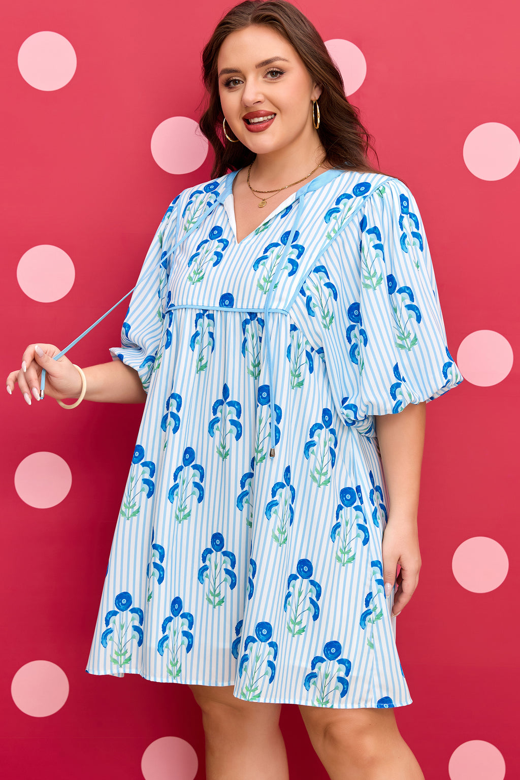 "Sky Blue Floral" Plus Size Dress
