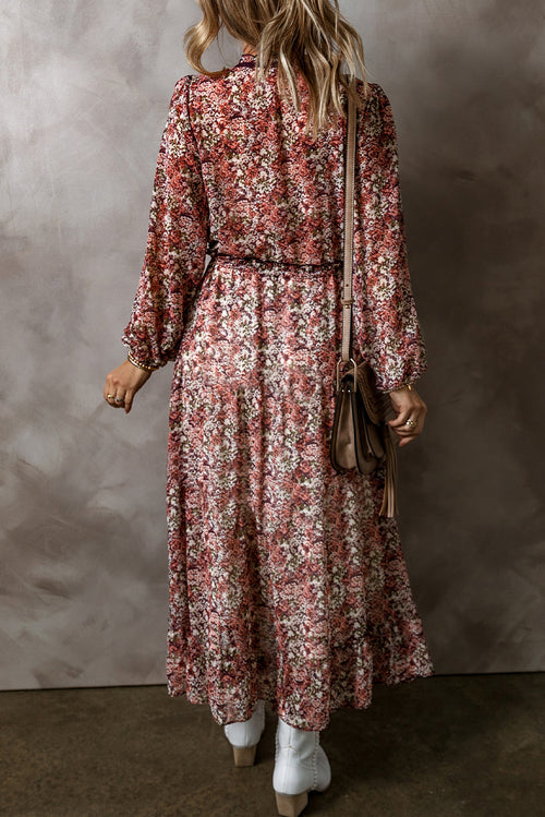 "Beauty in Brown" Floral Frilled Dress