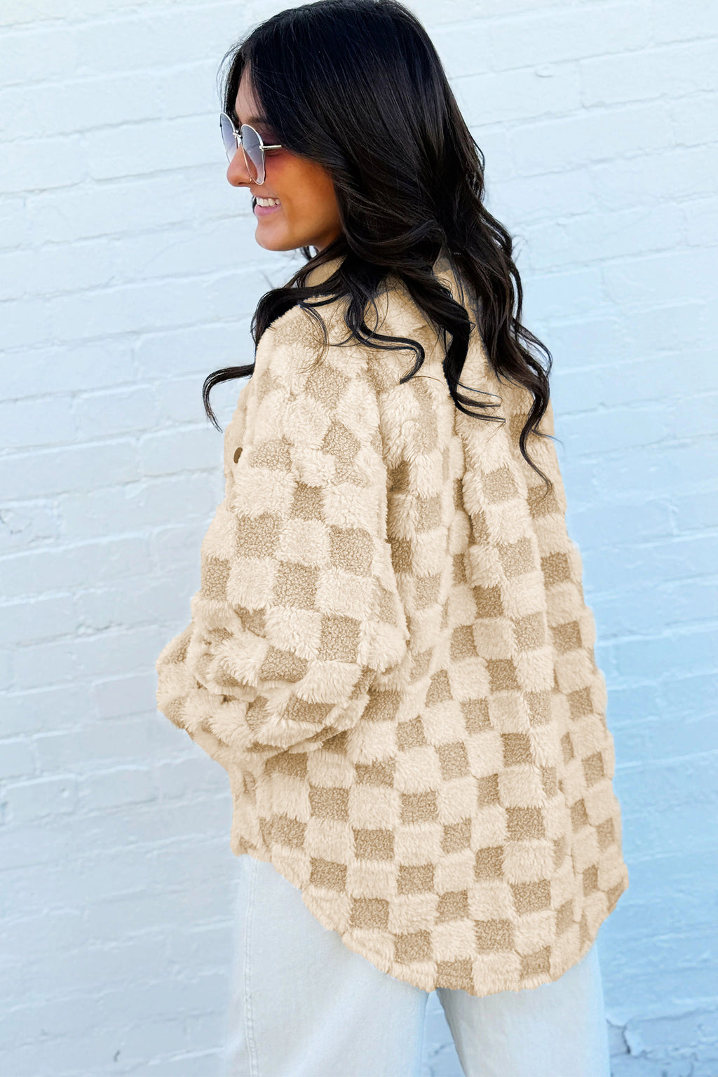 "Khaki Plush" Checkered Shacket