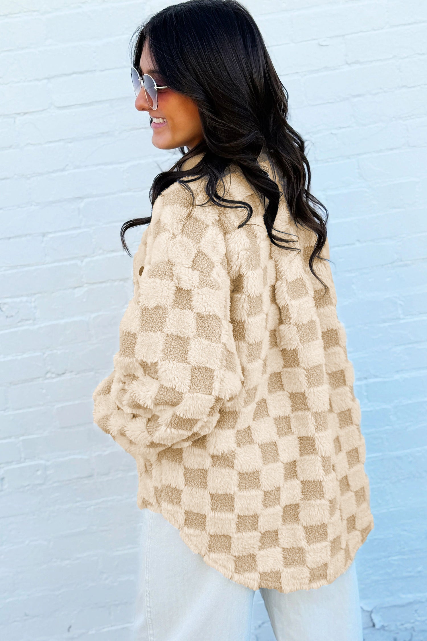 "Khaki Plush" Checkered Shacket