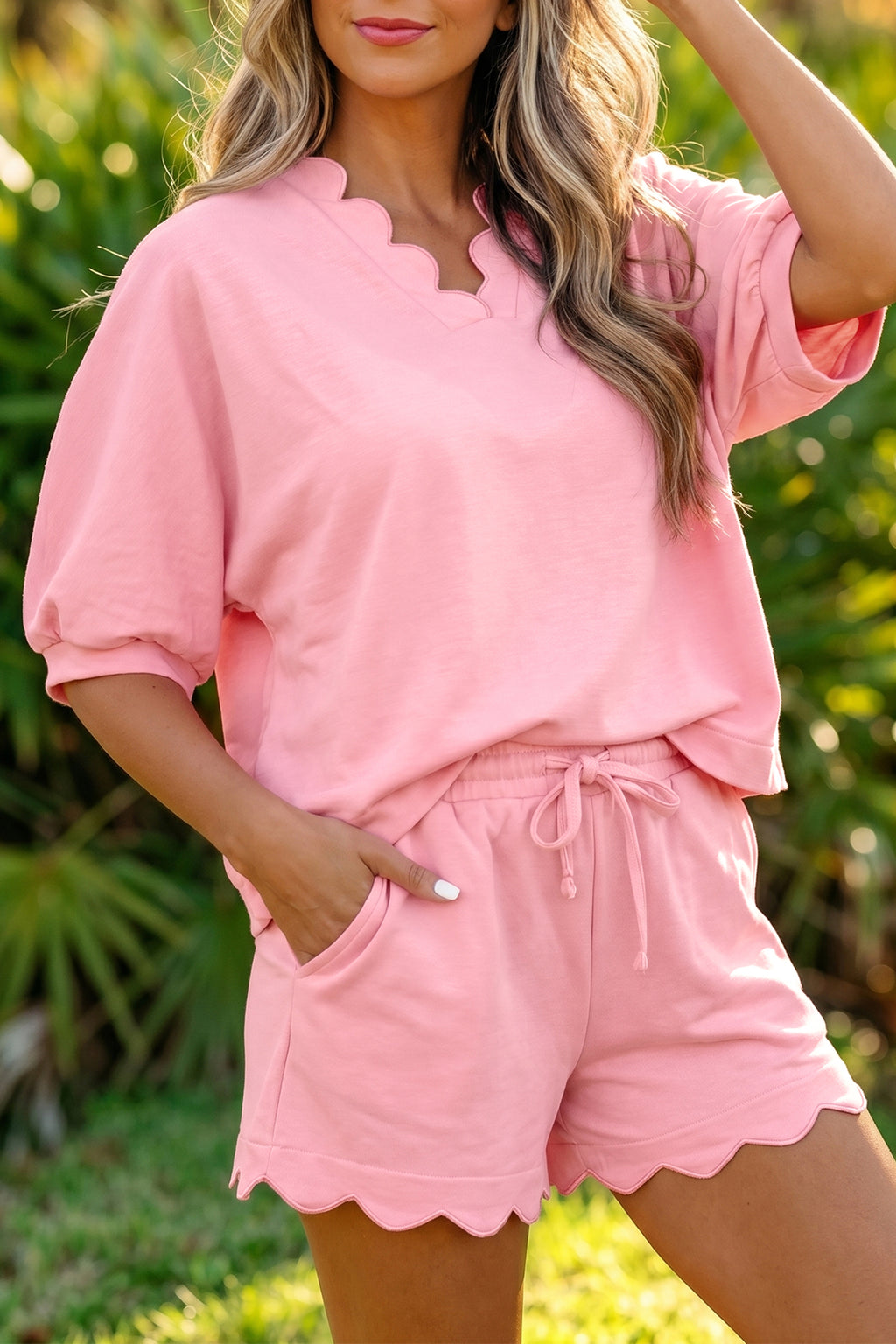 “Pose In Pink” Scalloped Short Set