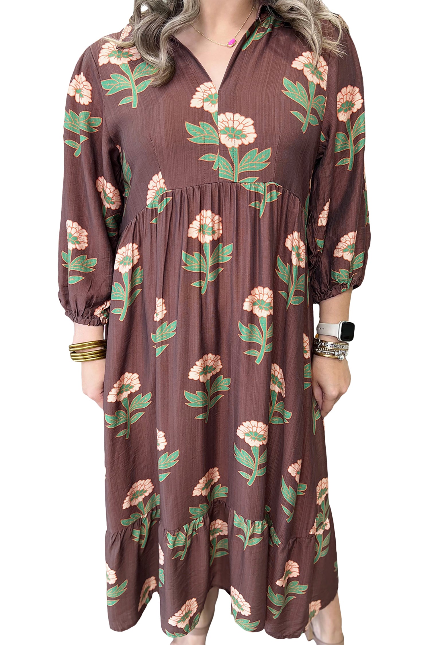 Brown Floral Plus Size Dress